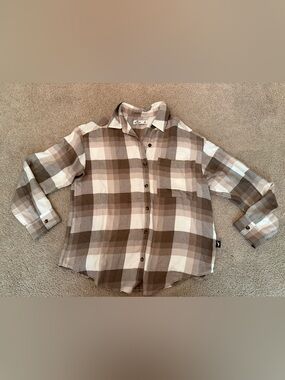EUC Hollister Women's Plaid Long Sleeve Flannel Plaid and Crème Size XS